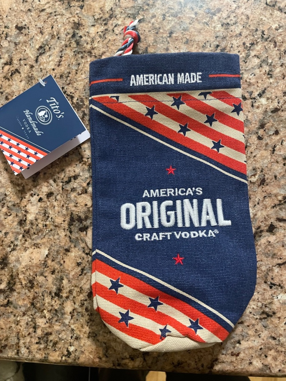 Tito's American Made Navy Red White Stars Bottle Sock